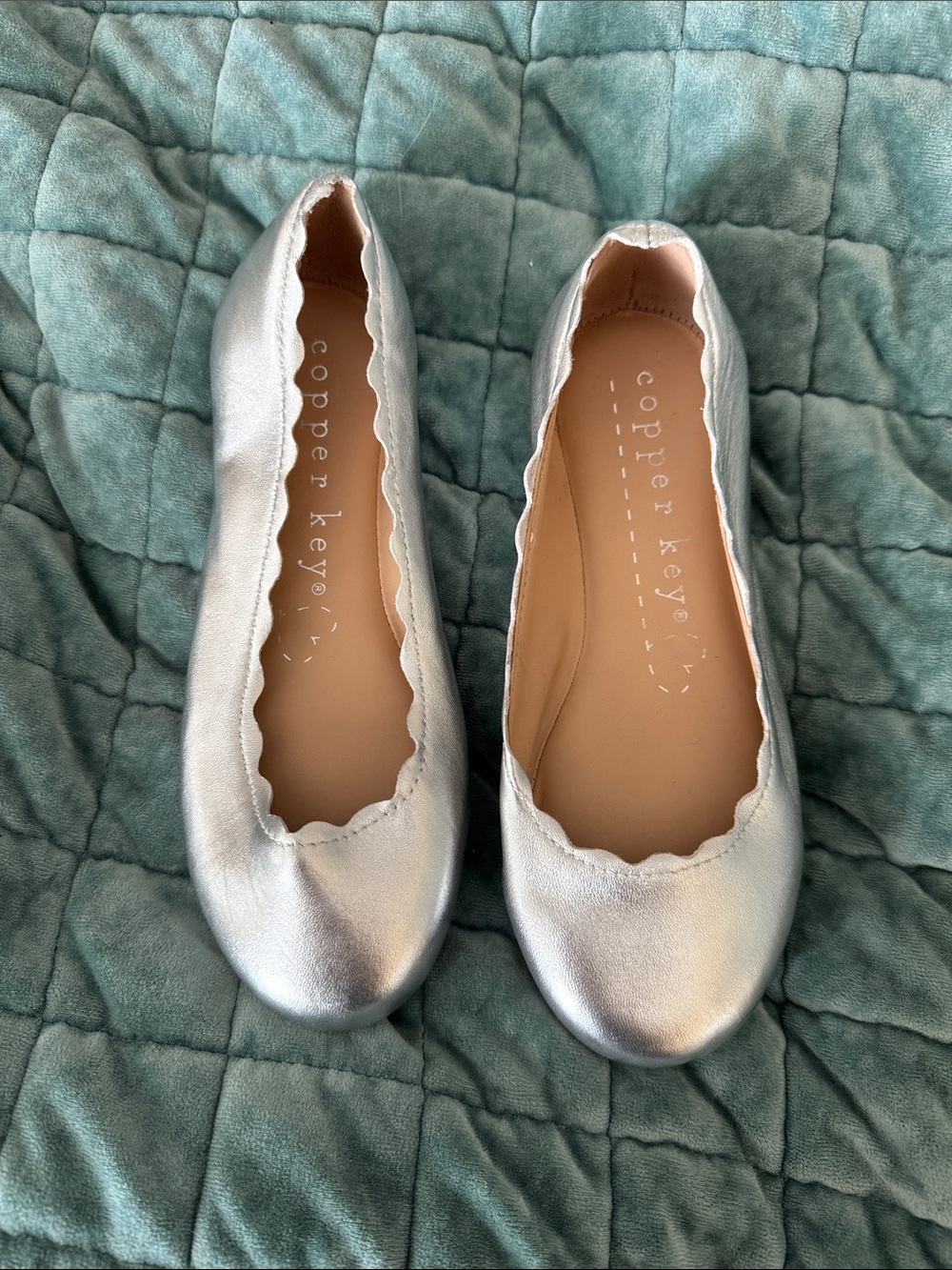 Copper Key Metallic Silver Scalloped Ballet Flats